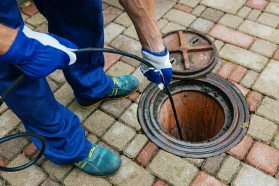 Plumber cleaning an outdoor sewer drain in Loma Linda